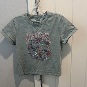 Vans Sage Green Tee with Pink & Lavender Floral Peace Graphic